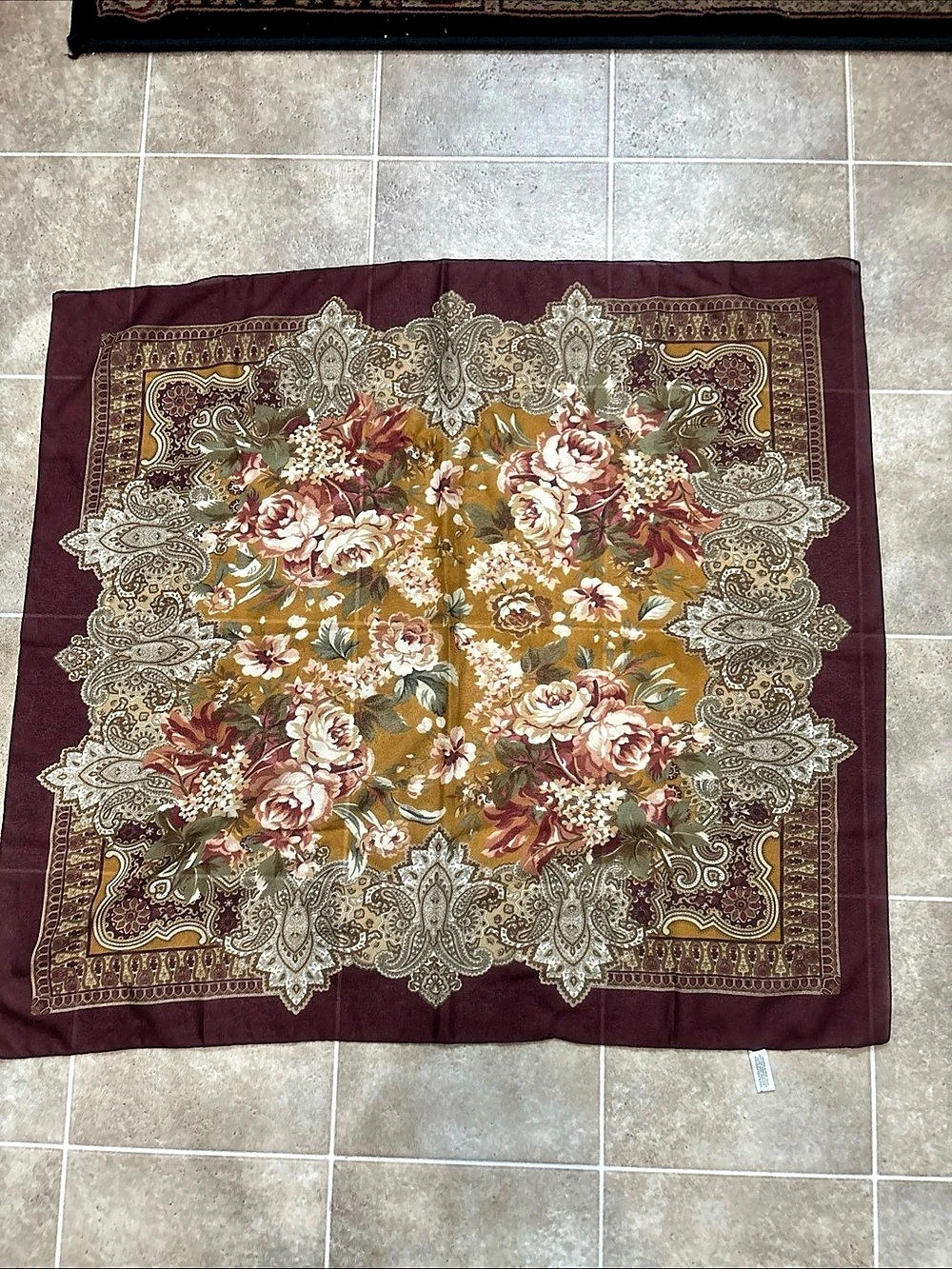 Gentry Floral Scarf in Burgundy & Gold